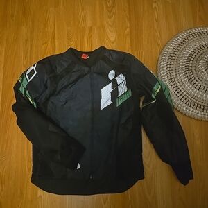 Icon Overlord Primary Motorcycle Jacket Size Medium Black Green  D30
